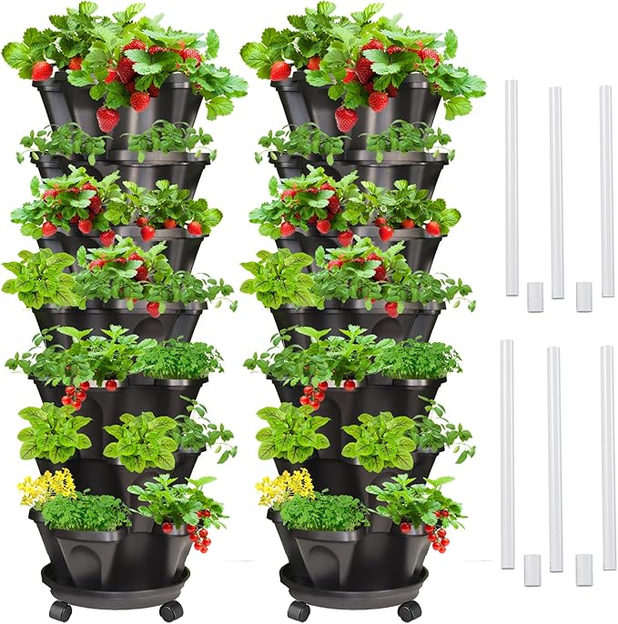 Strawberry Vertical Planter 2 Pack, 7 Tiered Stacking Garden Tower, Stackable by Tectsia