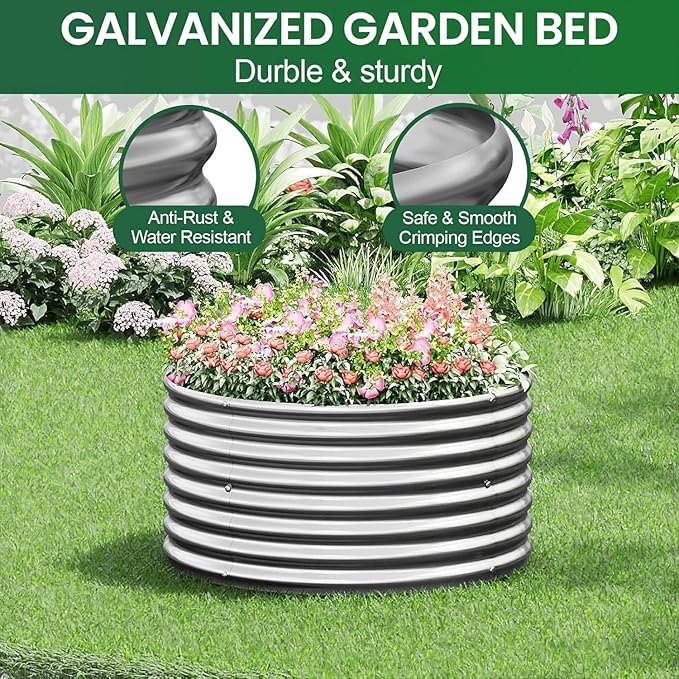 4 Pack 3x3FT Round Corrugated Galvanized Steel Raised Garden Bed Outdoor - Image 5