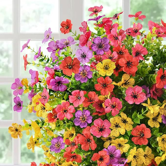 Artificial Flowers Faux Plants Outdoor Fake Flowers Spring Decor, 12 Bundles - Image 6