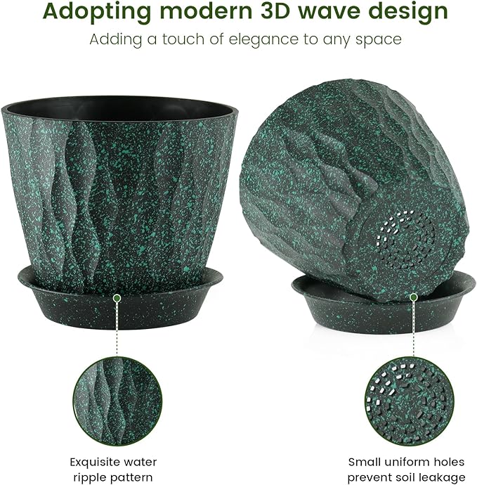 7 inch Plant Pots for Indoor Outdoor Plants, 5 Pack Thick Flower Pots - Image 3