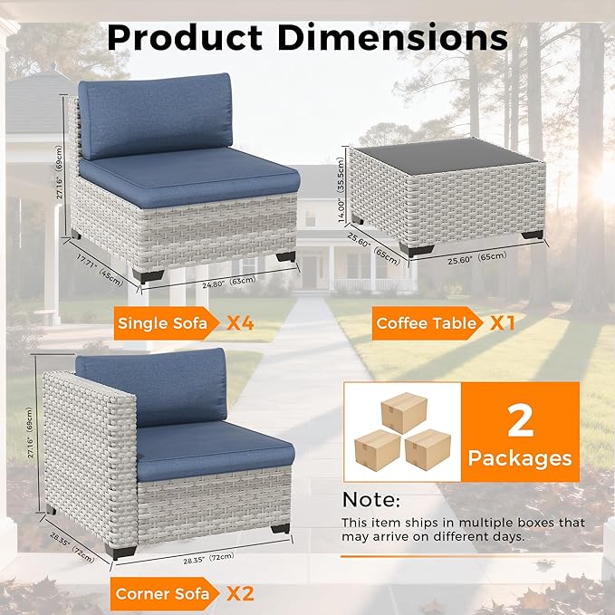 6-Seat Modular Patio Furniture Set – Outdoor Wicker Sectional Sofa - Image 3