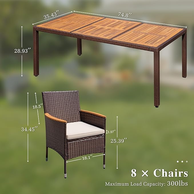 Devoko Outdoor Patio Dining Sets 9 Pieces Wicker Outdoor Dining Table and - Image 6