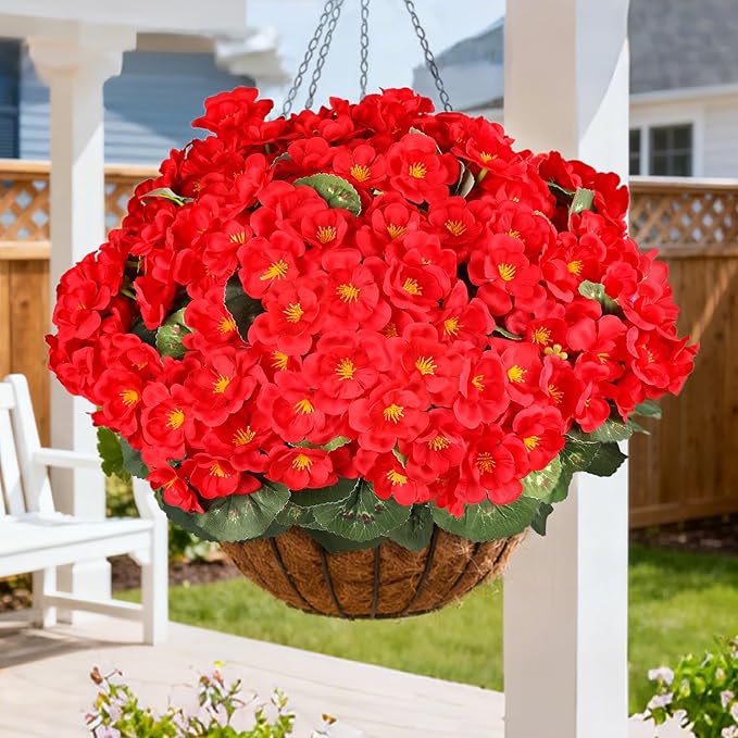 Artificial Flowers for Outdoors, 6 Bundles Realistic Silk Fake Red Geraniums - Image 7