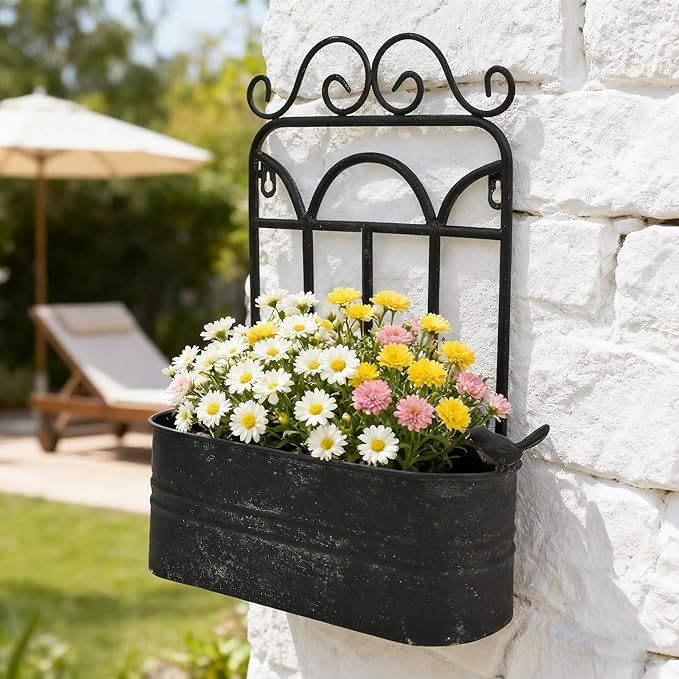 Rustic Metal Wall Planter Vintage Wall Mounted Flower Pot Distressed Wall - Image 7