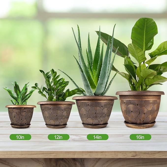 12 Inch Large Planter Pot for Plants Indoor Outdoor, 4 Pack Plastic Flower Pots - Image 6