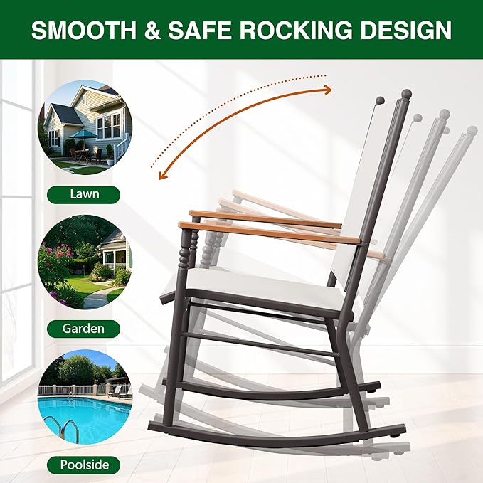 Shintenchi 2 Pcs Outdoor Rocking Chairs Set, Upgraded High Back Patio Rocking - Image 5