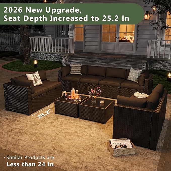 Aoxun 10 Piece Patio Furniture Set Wicker Rattan Patio Sectional Sofa Set - Image 2
