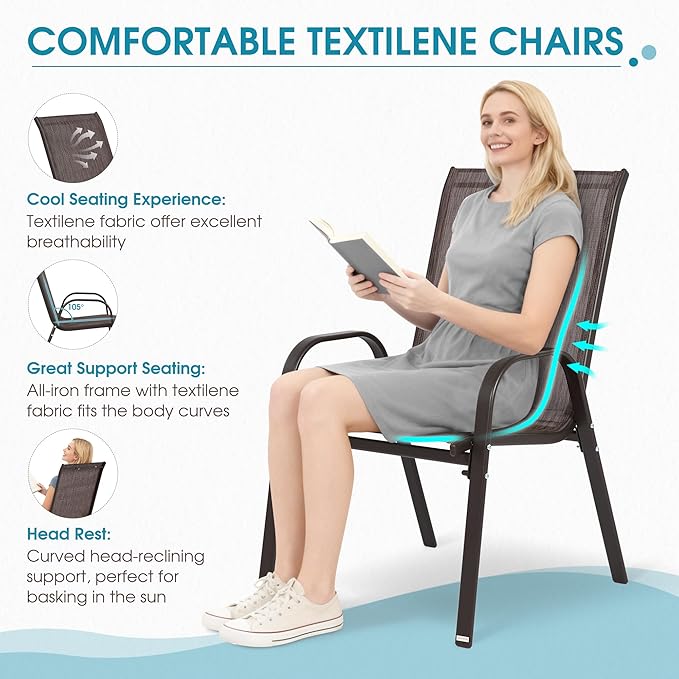 Outdoor Stackable Chairs Set of 6, Stacking Patio Chairs - Image 3