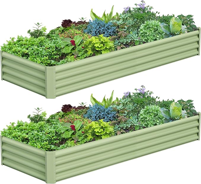 2PCS 8x2x1FT Galvanized Raised Garden Bed, Galvanized Planter Raised Garden by AyenGuard