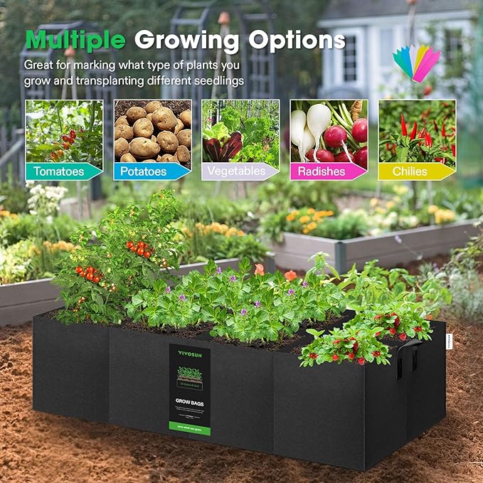VIVOSUN 8-Grid 55 Gallon Plant Grow Bags, Large Fabric Raised Garden Bed - Image 6