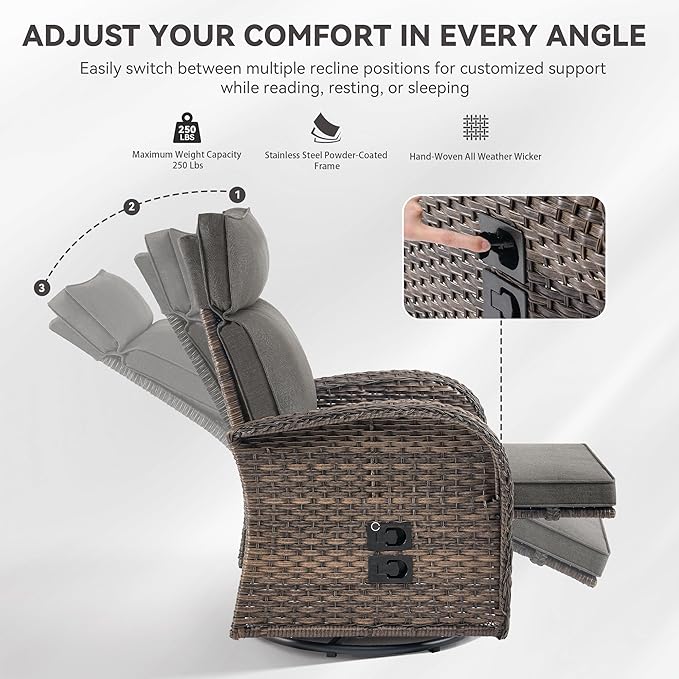 3 Pieces Zero Gravity Patio Swivel Rocking Recliner Chairs Set of 2 - Image 6