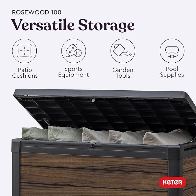 Keter Rosewood 100 Gallon Resin Deck Box Organization and Storage - Image 5