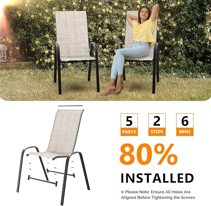 VINGLI Patio Chairs Set of 8 – Stackable Outdoor Dining Chairs - Image 5