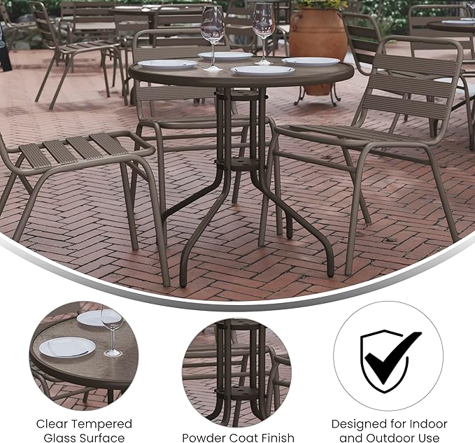 Flash Furniture Bellamy 31.5'' Round Indoor/Outdoor Tempered Glass Metal Frame - Image 4