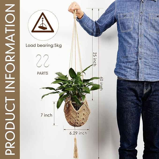 Shappy 1 Pack Jute Crochet Long Plant Hanger - Image 2