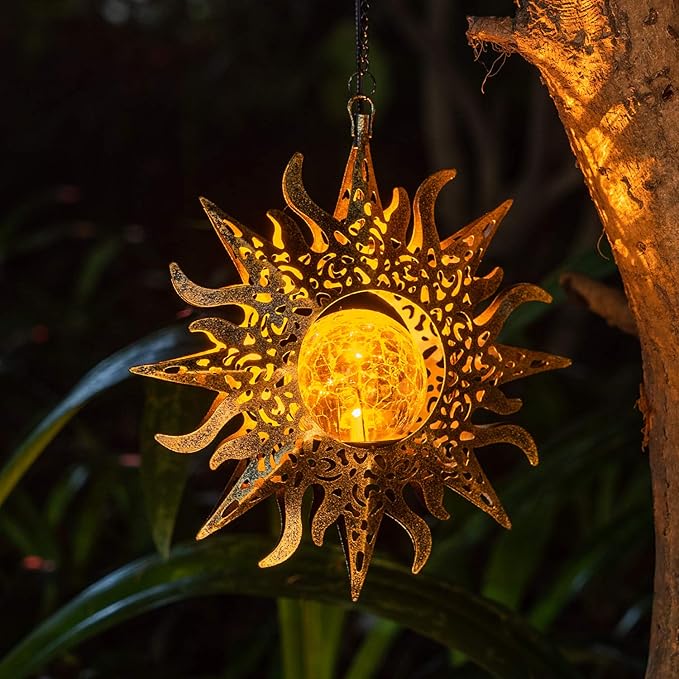 Solar Lights Outdoor Garden Decor Hanging Lanterns Decoration Metal Sunflower by Amugmilk