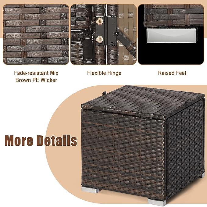 RELAX4LIFE Wicker Outdoor Storage Ottoman, 2-Piece Rattan Footstool w/Removable - Image 6