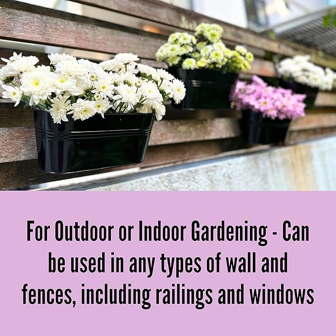LaLaGreen Rail Planter Outdoor Plants Black Metal Iron Hanging Flower Pots Deck - Image 4