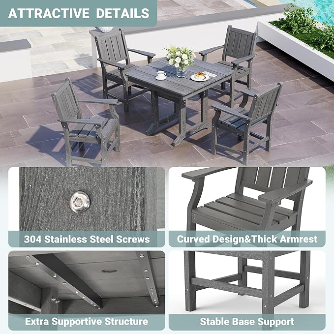 Pamapic 5 PCS Outdoor Dining Set, Spacious HDPE Outdoor Table and Chairs - Image 5