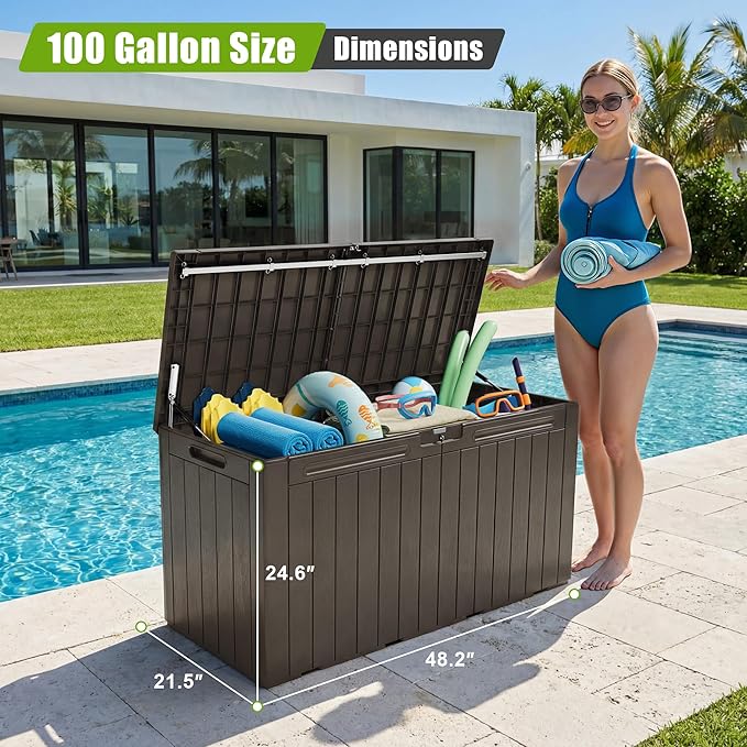 Flamaker Resin Deck Box 100 Gallon Large Lockable Outdoor Storage Box Waterproof - Image 2