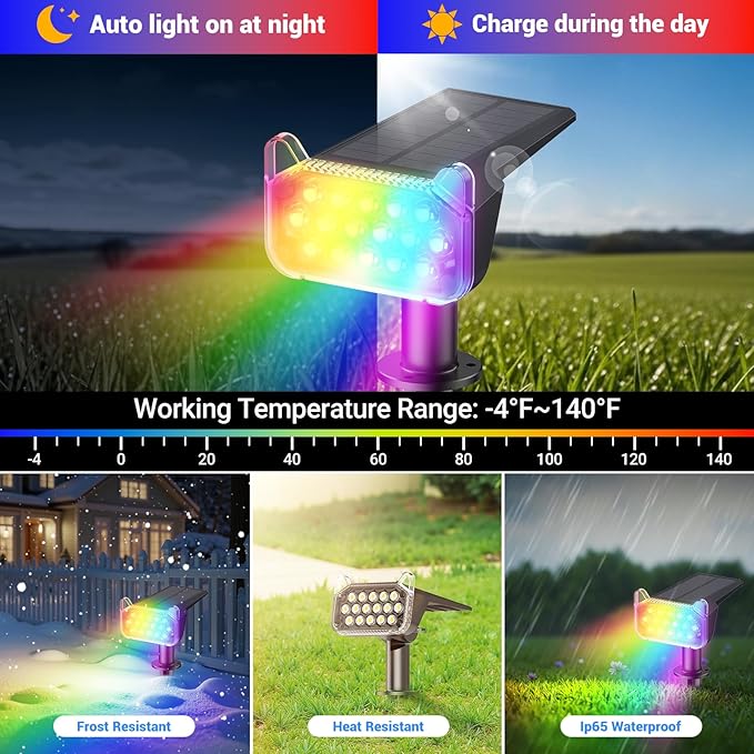 WdtPro 10 Pack Solar Color Changing Spot Lights, 10 Lighting Modes Solar Lights - Image 5