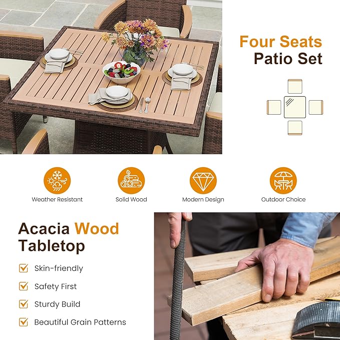 Wisteria Lane 10-Pieces Outdoor Patio Table and Chairs, Rattan Patio Table Set - Image 6