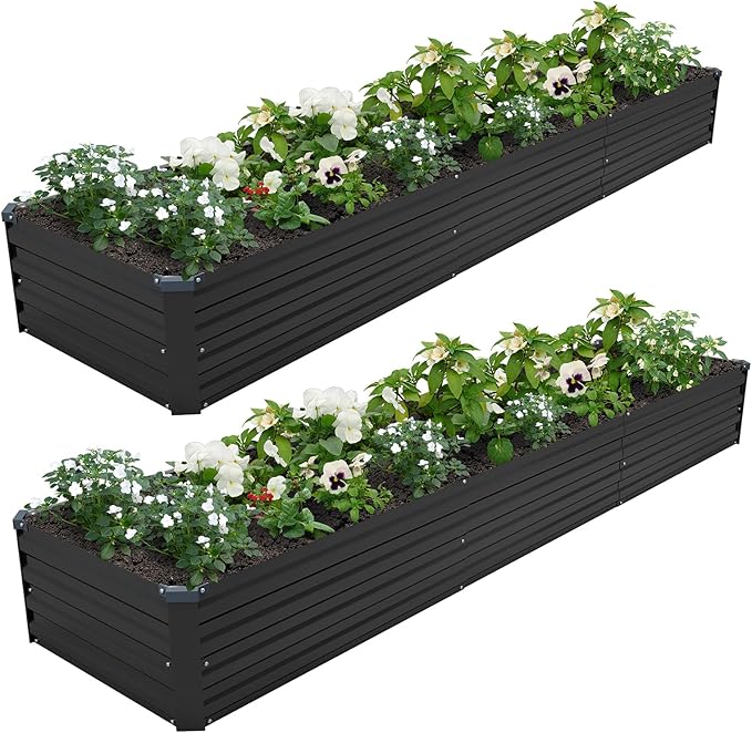 12×2×1FT Galvanized Raised Garden Bed Kit, Metal Planter Boxes, Large Outdoor by ZUNUDA
