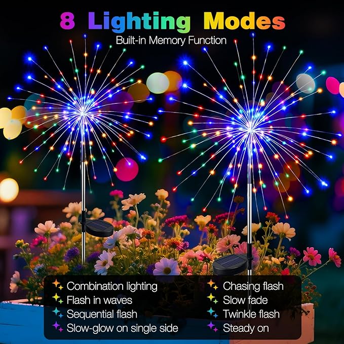 btfarm 1 Pack Solar Garden Lights Outdoor, 8 Modes Firework Lights Solar Powered - Image 4
