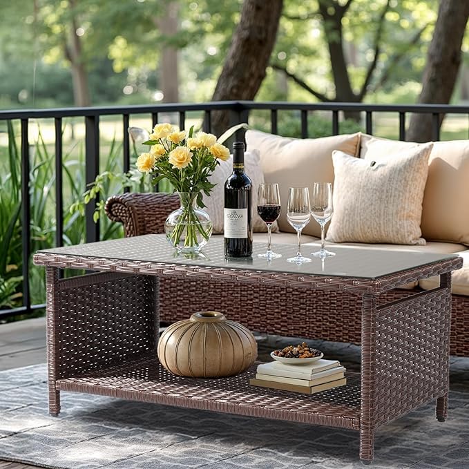 VINGLI Outdoor Wicker CoffeeTable Patio Coffee Tables - Image 2