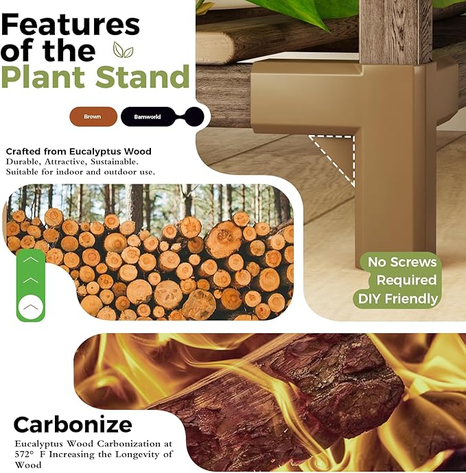 Bamworld 74.4" Tall Plant Stand Indoor Outdoor Wood Plant Shelf Hanging Plant - Image 4