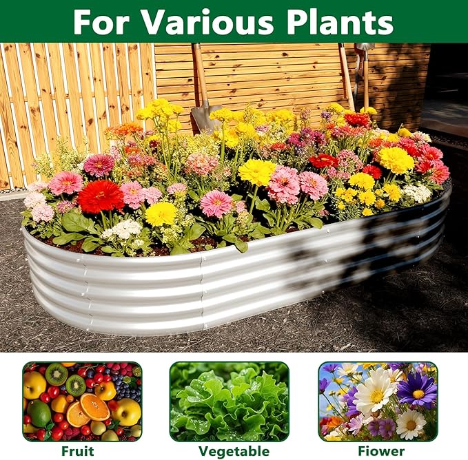 zizin 2 Pack Galvanized Raised Garden Bed Metal Oval Raised Garden Beds Outdoor - Image 6