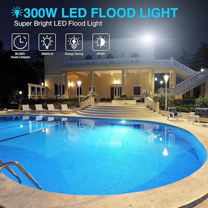 Olafus 2 Pack 300W LED Flood Light Outdoor, Super Bright Outside Floodlights - Image 3