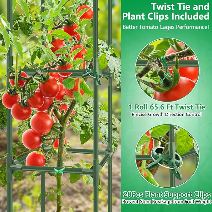 6 Pack Square Tomato Cages, 49.2" Large Upgraded Heavy Duty Steel Tomato - Image 4