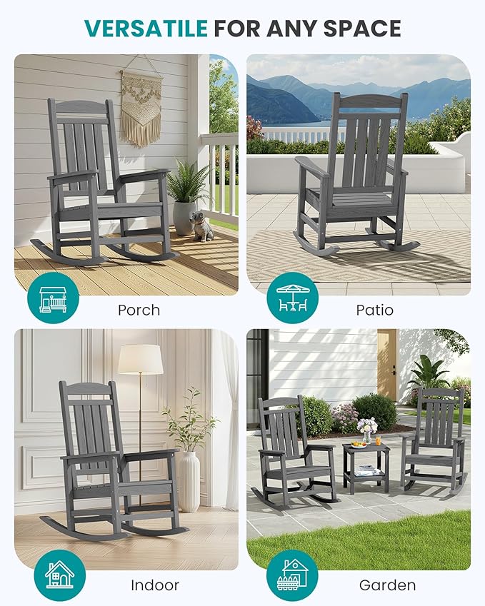 SERWALL Outdoor Rocking Chair Set of 2, HDPE Patio Rocking Chair, All-Weather - Image 9