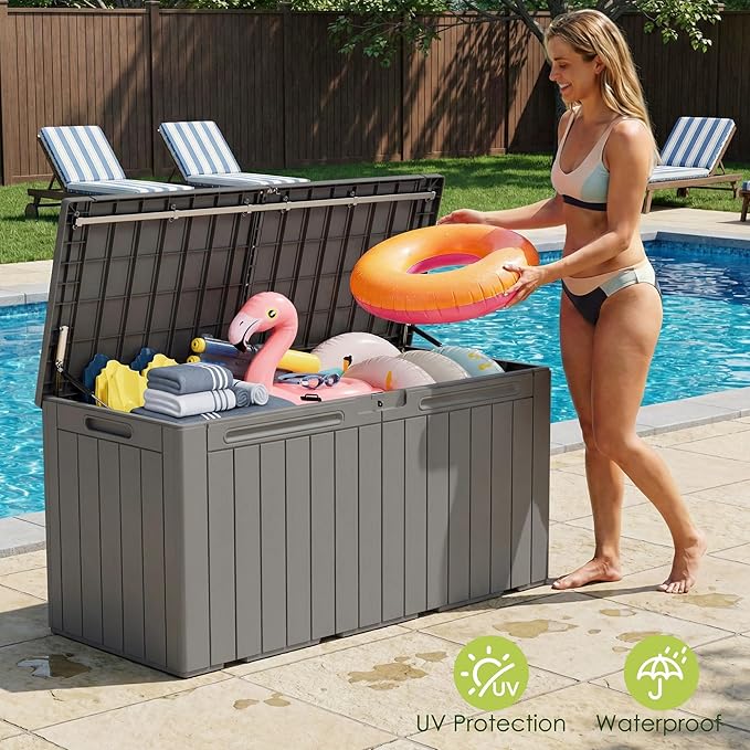 Devoko 100 Gallon Outdoor Storage Box, Waterproof Resin Deck Box - Image 3