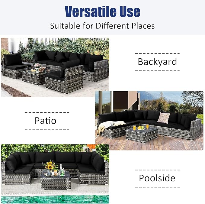 Tangkula 7 Pieces Patio Rattan Furniture Set, Patiojoy Outdoor Conversation Set - Image 8