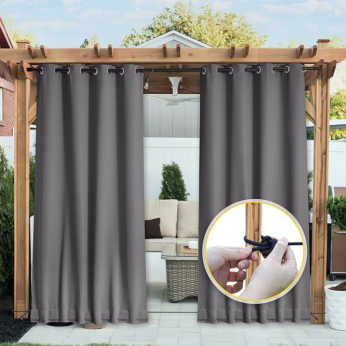 NICETOWN 2 Panels Outdoor Curtains Waterproof Grommet & Back Tab on Top & Bottom - Image 8