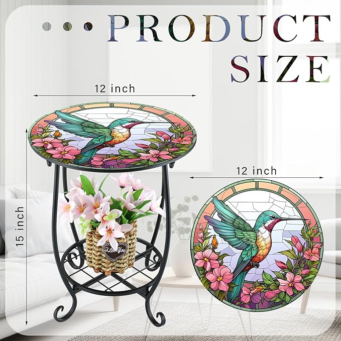 Outdoor Side Table Round Small Mosaic Patio Accent Indoor End Plant Coffee Tea - Image 3