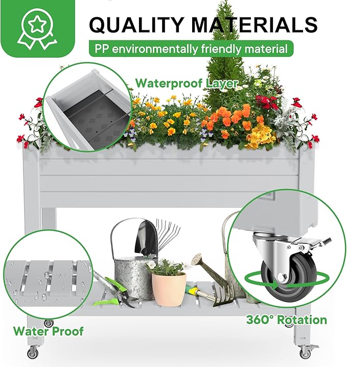 Raised Garden Bed with Legs, 33.66" Tall Self-Watering Resin Planter Box with - Image 3