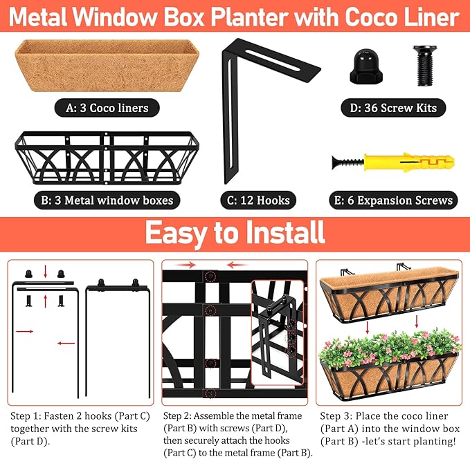 Riare 3 Pack 24 Inch Metal Railing Planter Window Box - Image 3