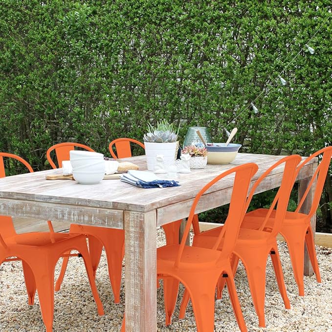 FDW | Set of 4 Metal Dining Chairs | Orange | Stackable Tolix Side Chairs - Image 4