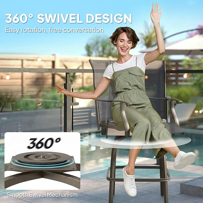 Outsunny Set of 2 Outdoor Swivel Bar Stools - Image 4