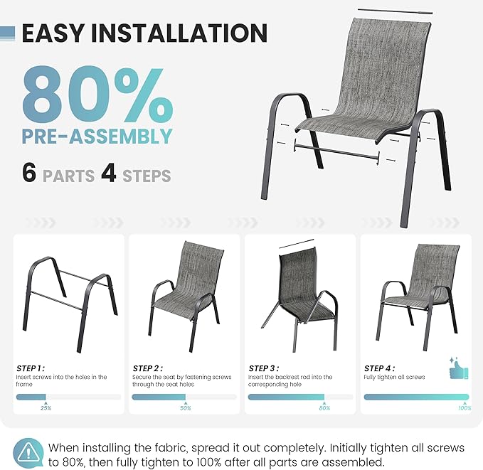 Patio Dining Chairs Set of 8, Outdoor High Stacking Chairs，Breathable Seat - Image 8