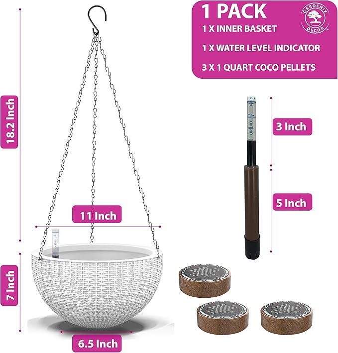 GARDENIX DECOR 11'' Self Watering Hanging planters - Image 6
