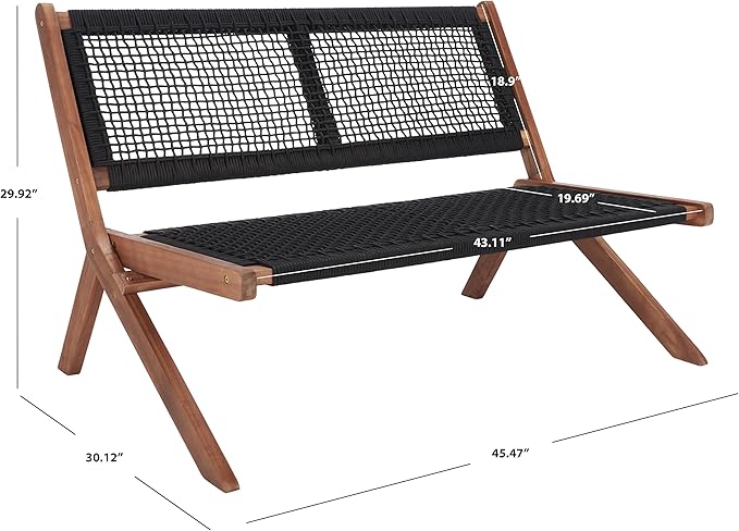 SAFAVIEH Outdoor Collection Kobina Natural Acacia Wood/Black Rope Foldable Bench - Image 16