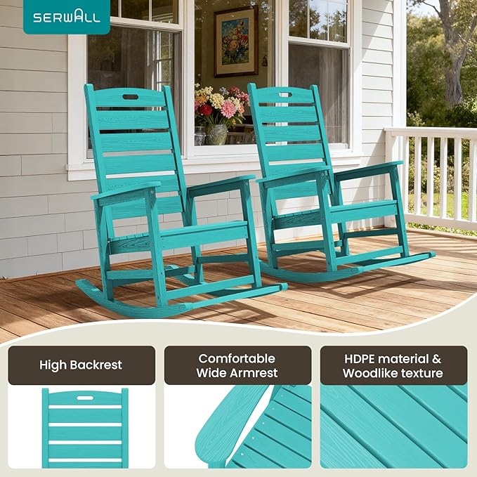 SERWALL Outdoor Rocking Chair, Oversized Rocking Chair - Image 9