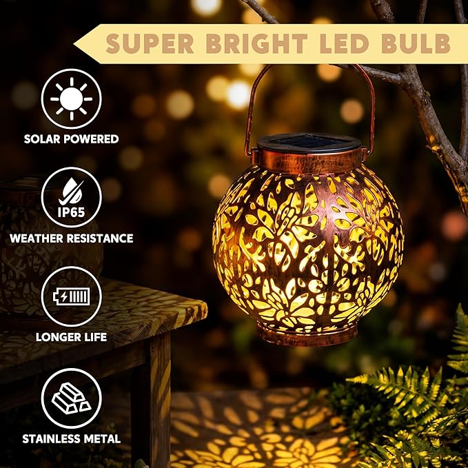 JOIEDOMI 2 Pack Outdoor Solar Hanging Lantern Lights, Waterproof Tabletop - Image 2