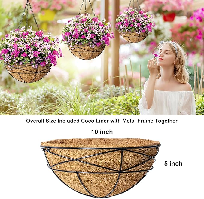4 Pack 10 Inch Hanging Planters Metal Wire Flower Baskets - Image 5