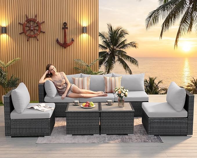 NICESOUL 7 Pieces Comfy 29.3'' High Back Outdoor Furniture Sofa Set, Extra - Image 3