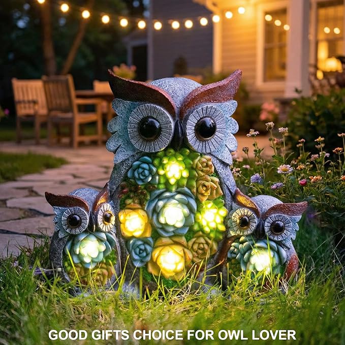 Solar Garden Statue Owl Decor – Cute Owl Family Figurines - Image 5